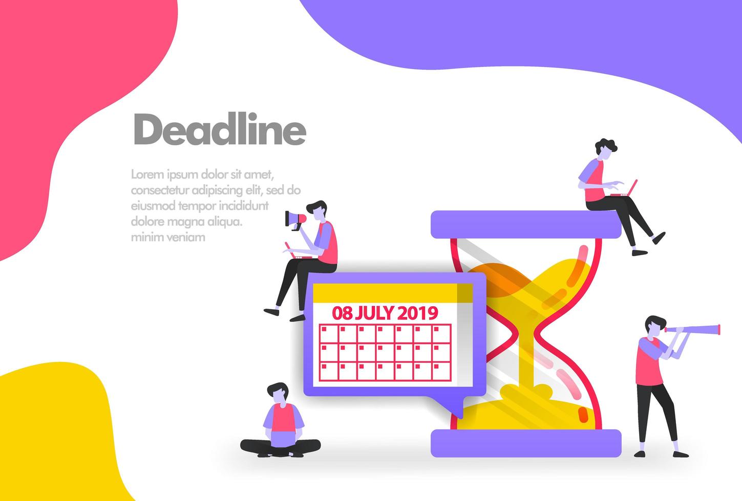 Deadline Illustration Concept, arrange plan with hourglass. Modern flat design concept for Landing page website, mobile apps ui ux, banner poster, flyer brochure, web print document. Vector EPS 10