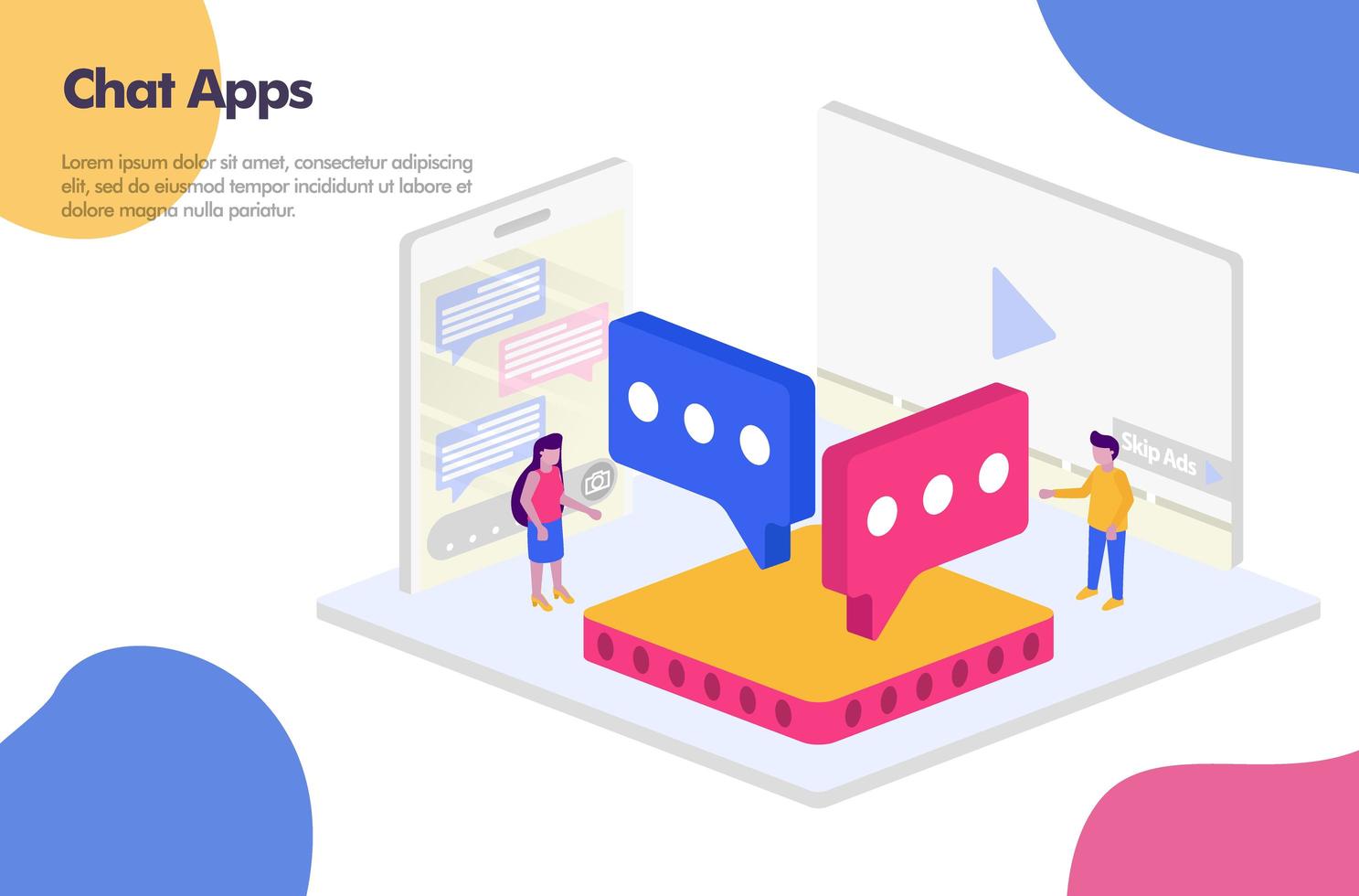 Chat apps isometric design Illustration Concept. Modern flat design concept for Landing page website, mobile apps ui ux, banner poster, flyer brochure, web print document ads. Vector EPS 10