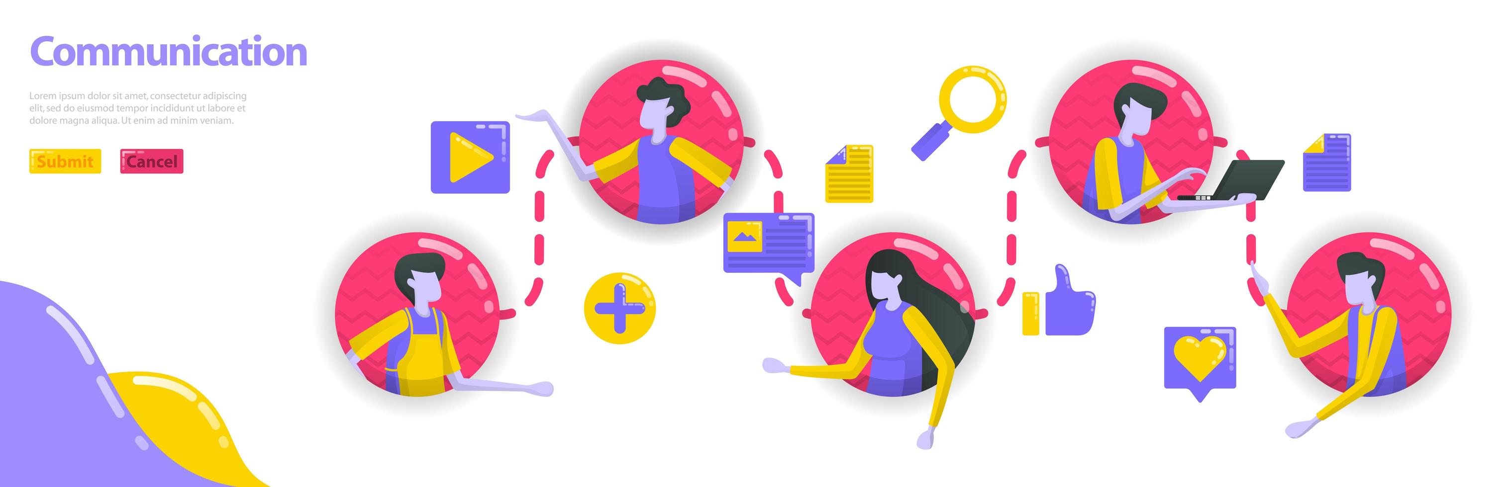 Illustration of communication. people are connected to each other in communication and community line. social media connects people. Flat vector concept for Landing page, website, mobile, apps, banner