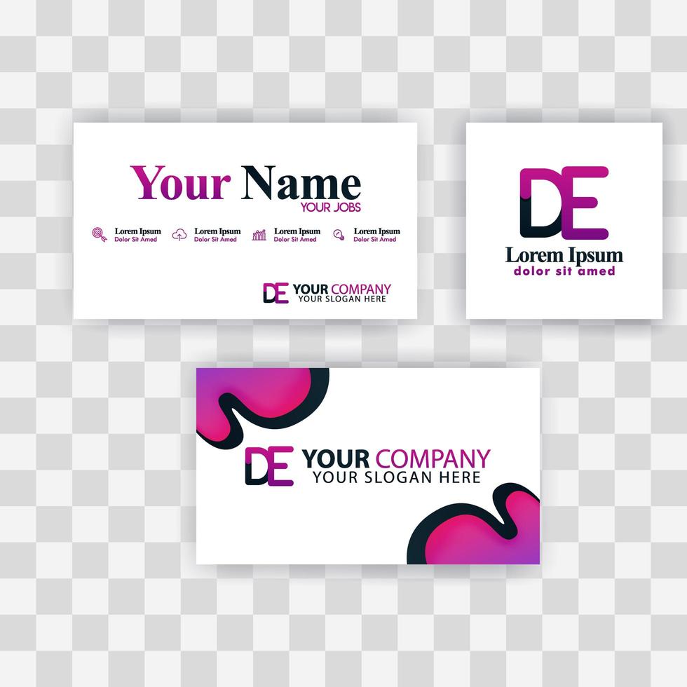 Clean Business Card Template Concept. Vector Purple Modern Creative. ED Letter logo Minimal Gradient Corporate. DE Company Luxury Logo Background. Logo D for print, marketing, identity, identification