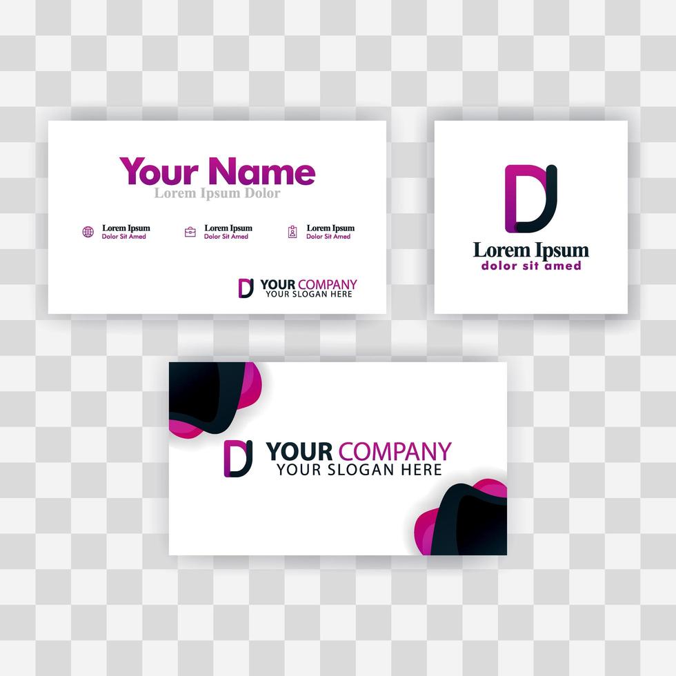 Clean Business Card Template Concept. Vector Purple Modern Creative. JD Letter logo Minimal Gradient Corporate. DJ Company Luxury Logo Background. Logo D for print, marketing, identity, identification