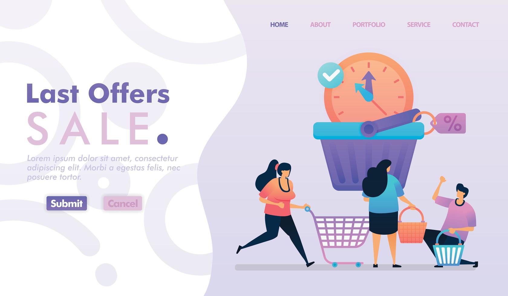 Landing page vector design of Last Offers Sale. Easy to edit and customize. Modern flat design concept of web page, website, homepage, mobile apps, UI. character cartoon Illustration flat style.