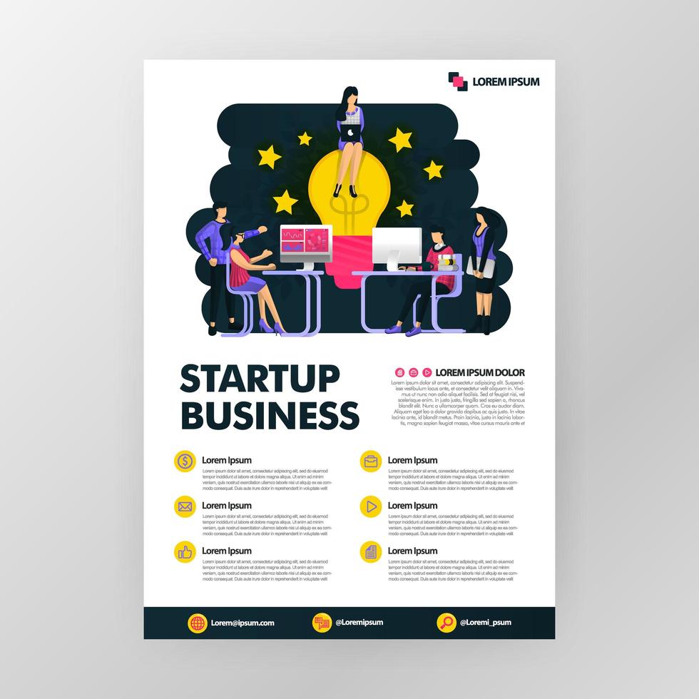 Business poster for startup technology industries. Looking for ideas with sitting on lamp. Vector illustration concept for web, website, landing page, mobile apps, brochure, poster, magazine cover.