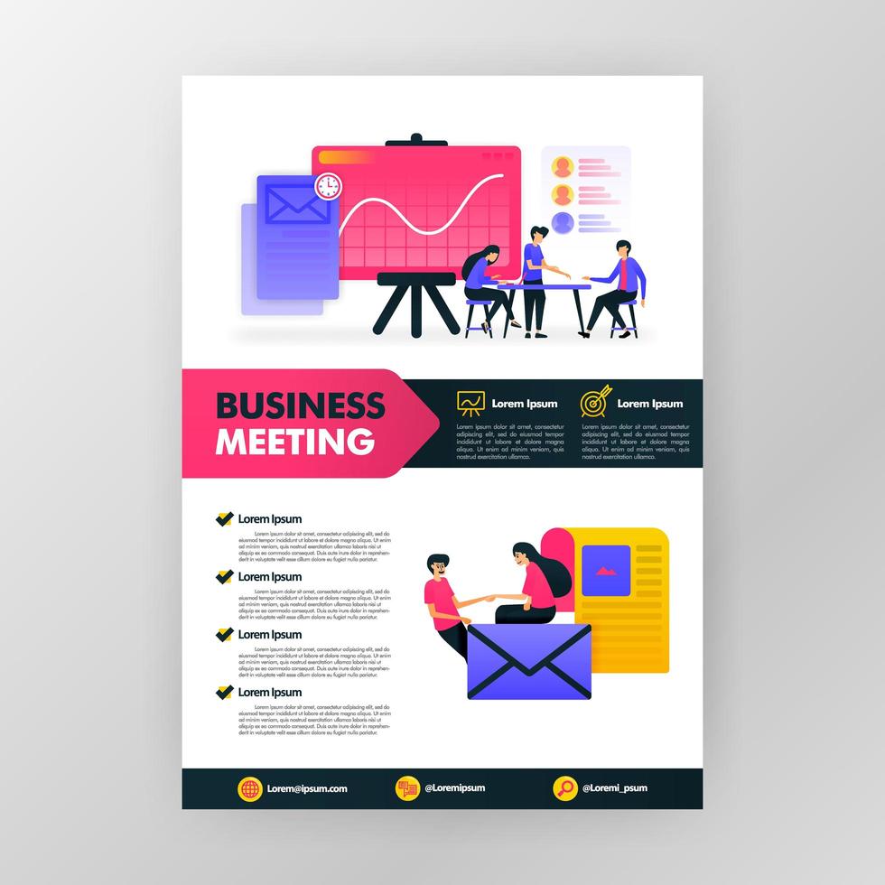 Business meeting poster with flat cartoon illustration. flayer business pamphlet brochure magazine cover design layout space for advertising, promotion and marketing, vector print template in A4 size