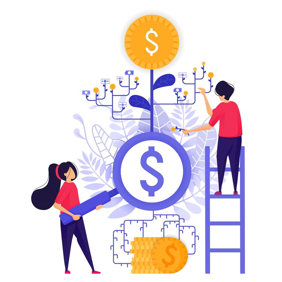 Bank Interest And Investment. Look For Mutual Fund And Currency Option to Get Maximum Profit for Return on Investment ROI. Character Concept Vector Illustration For Web Landing Page, Mobile Apps, Card