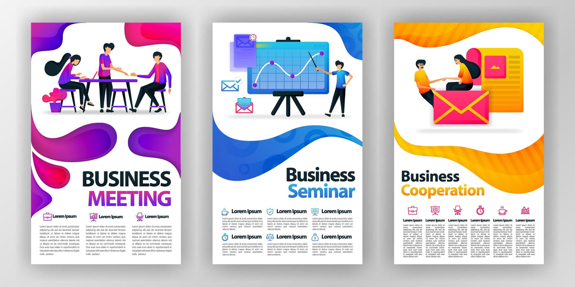 business design concept poster with flat cartoon illustration. flyer business pamphlet brochure magazine cover design layout space for promotion advertising marketing, vector print template in A4 size