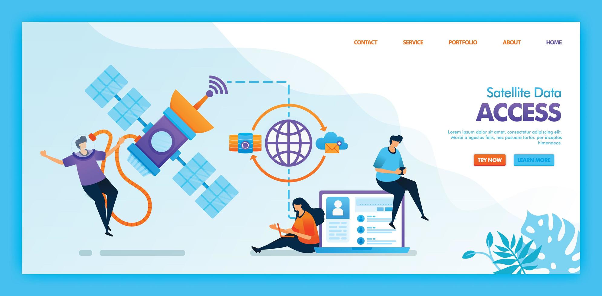 Landing page vector design of Satellite data access. Easy to edit and customize. Modern flat design concept of web page, website, homepage, mobile apps UI. character cartoon Illustration flat style.