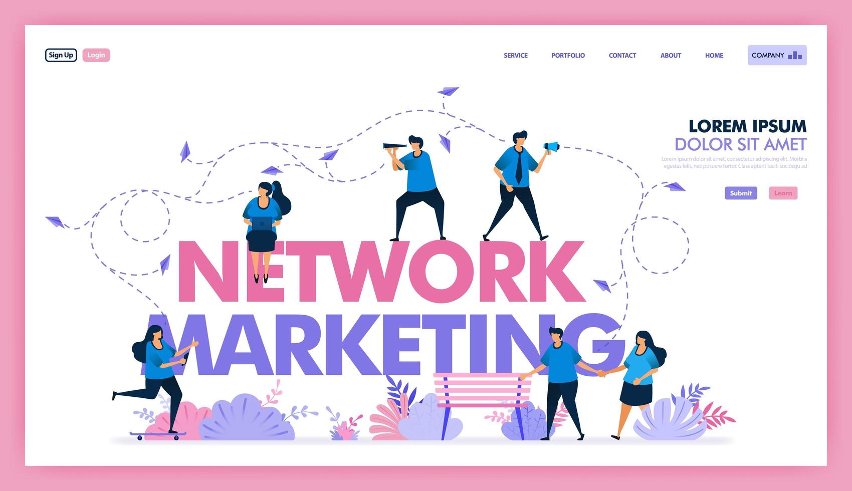 marketing network to exchange information and sell product, SEO and online marketing to boost sales value and profit, utilize social media with promo and ads content . Flat illustration vector design.