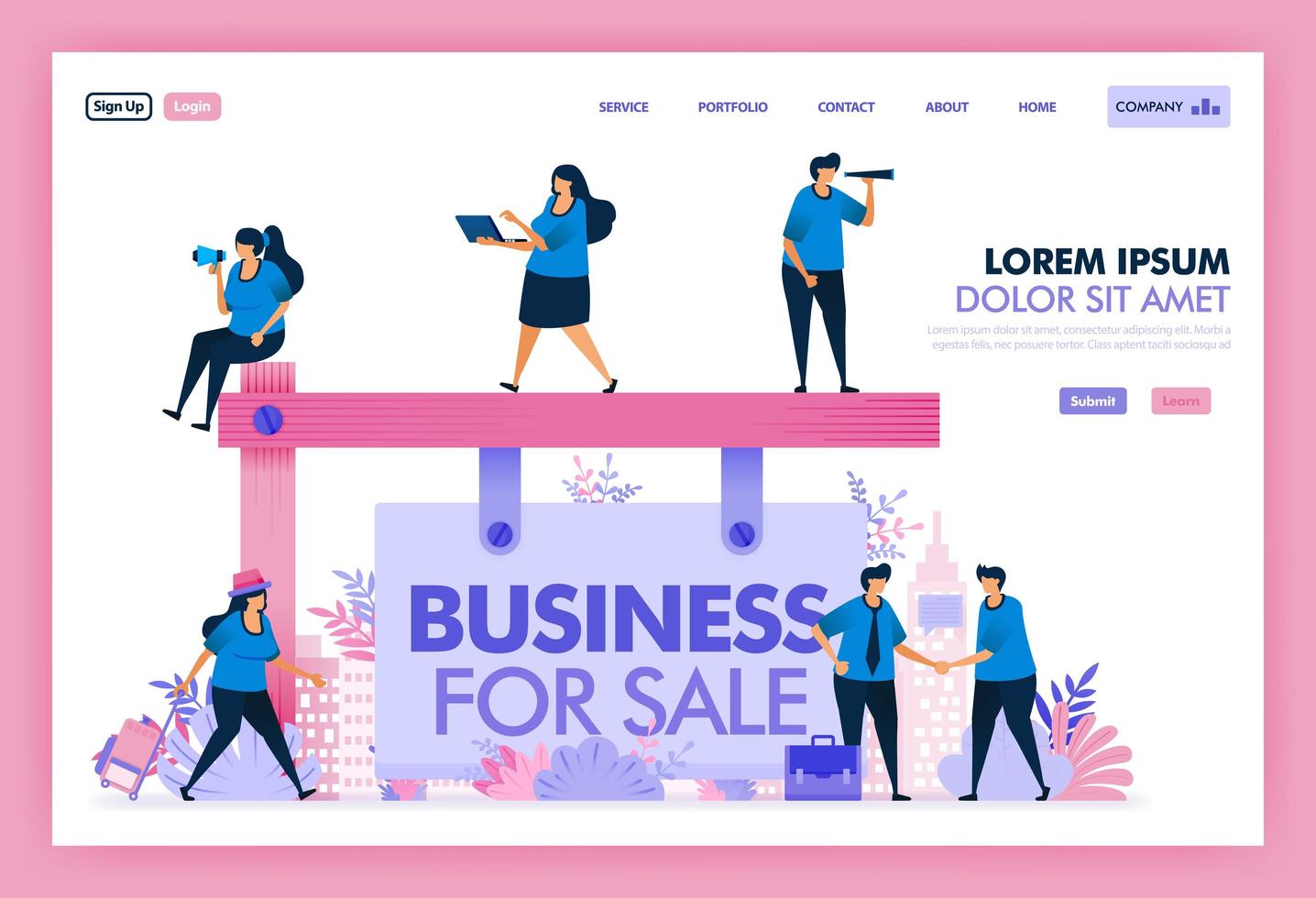 Search and find good business for sale in the region or country, Platform acquisitions to analyze and calculate problem solution and future of business being sold. Flat illustration vector design.