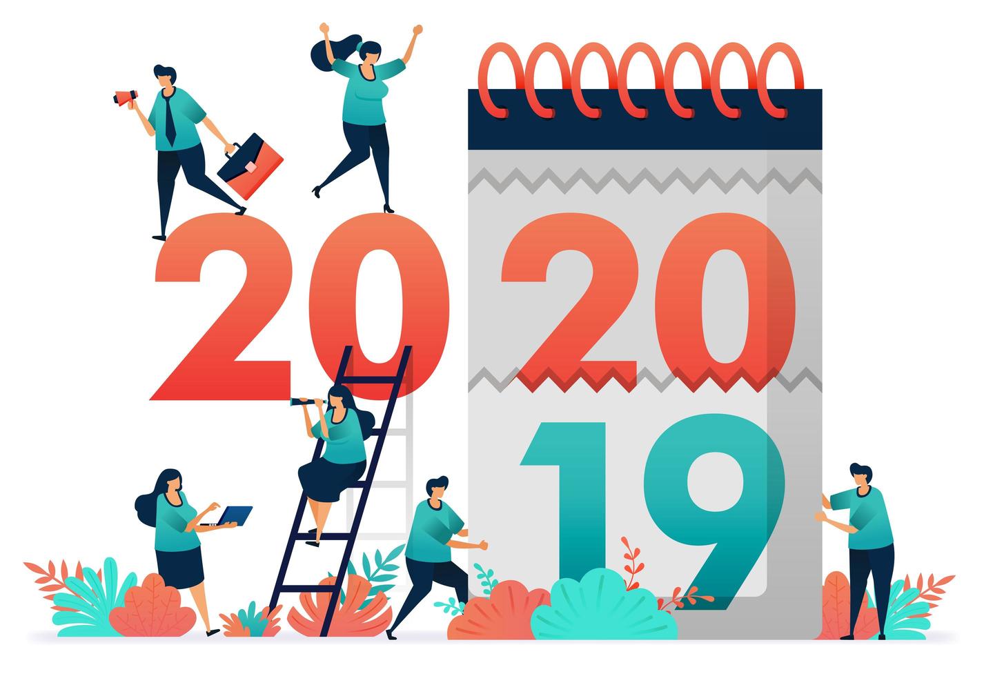 cambio de años de trabajo de 2019 a 2020. adivinar la perspectiva de empleo en el próximo año, analizar el pib potencial de un país en 2020 en un año por año o interanual nueva contratación de graduados a principios de 2020 vector