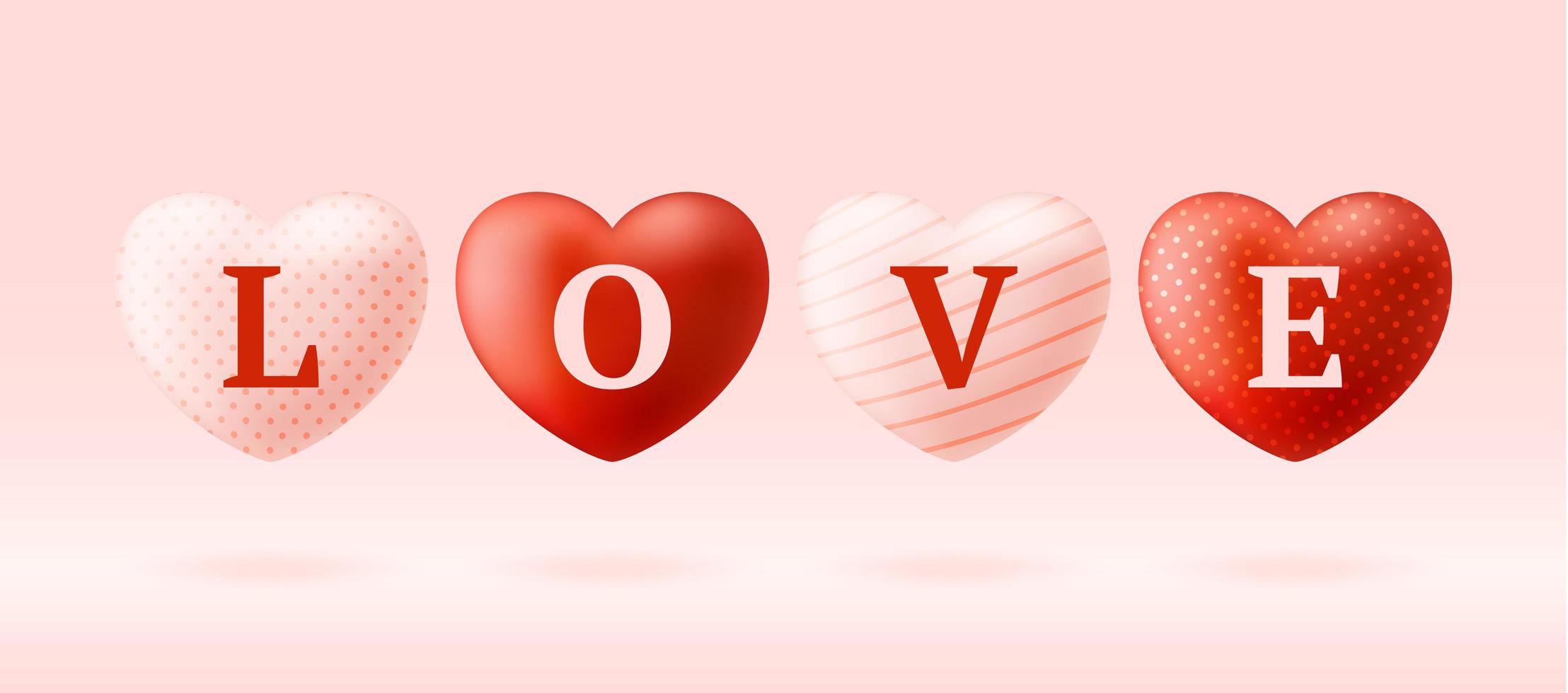 Love word on realistic hearts vector