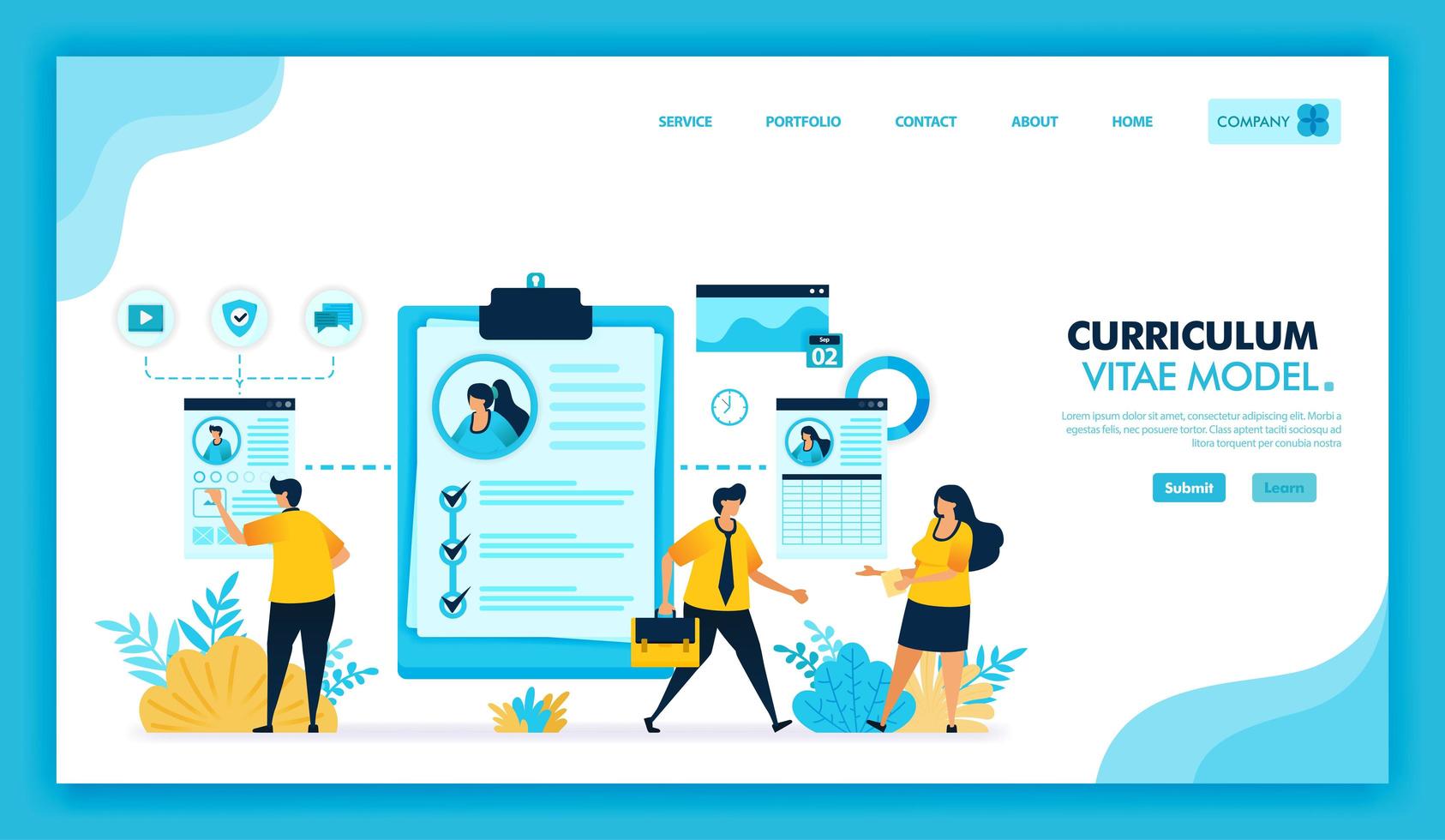 Online curriculum vitae and online cv to register and find work in company. Job search or vacancies platform for fresh graduate job seeker, Corporate hiring employee. Flat illustration vector design.