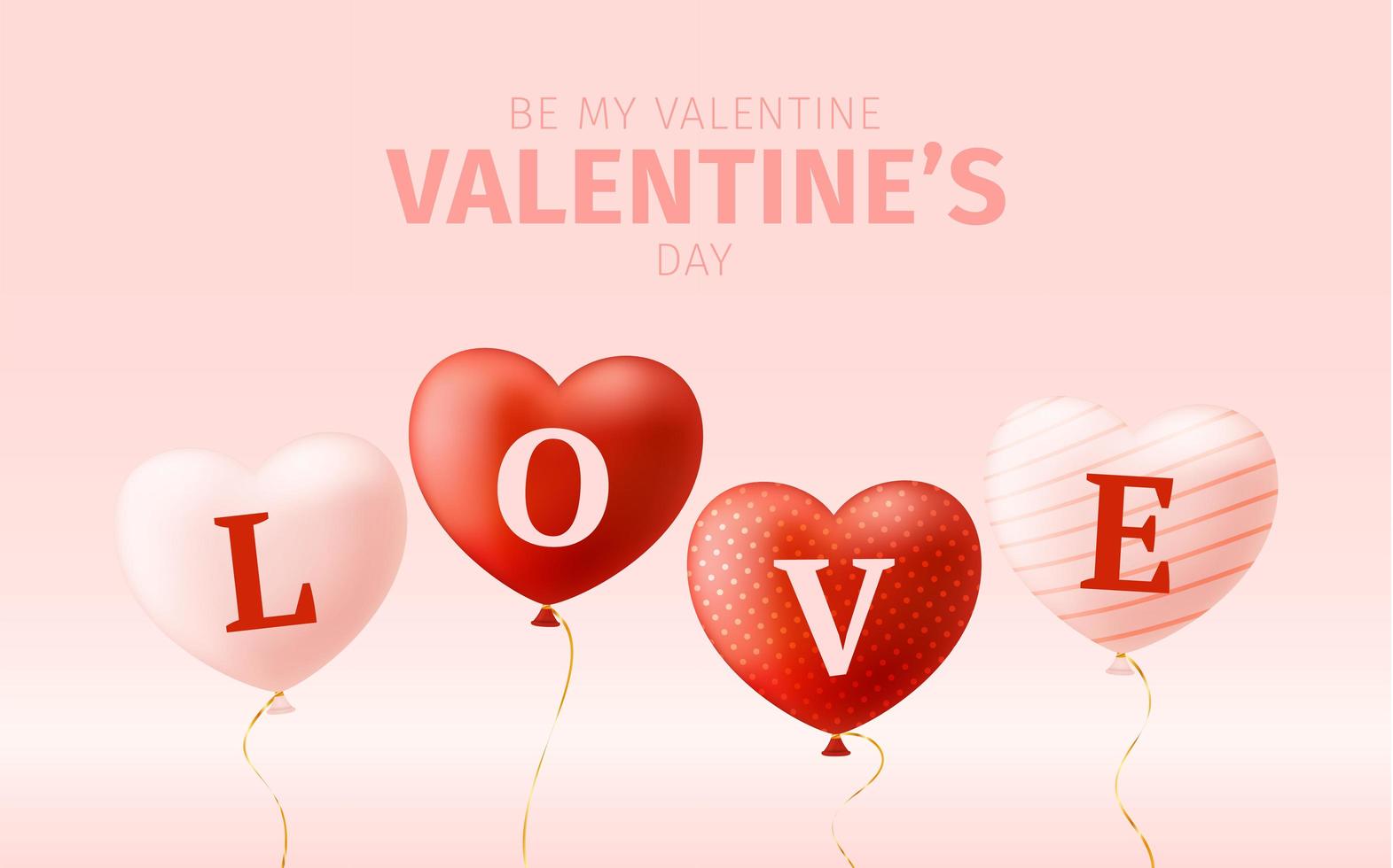 Love word on realistic heart balloons vector