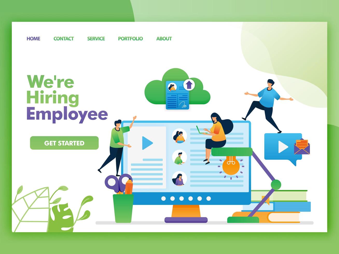 Landing page vector design of we're hiring employee. Easy to edit and customize. Modern flat design concept of web page, website, homepage, mobile apps UI. character cartoon Illustration flat style.