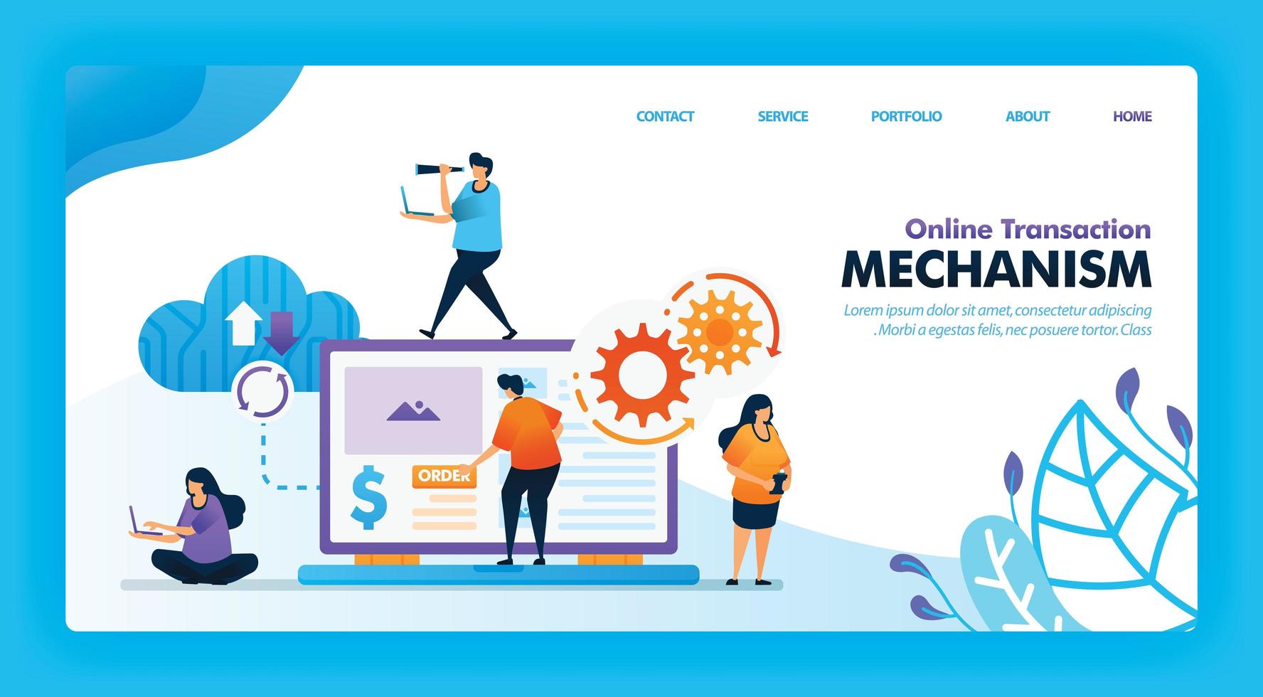 Landing page vector design of Online Transaction Mechanism. Easy to edit and customize. Modern flat design concept web page, website, homepage, mobile apps. character cartoon Illustration flat style.