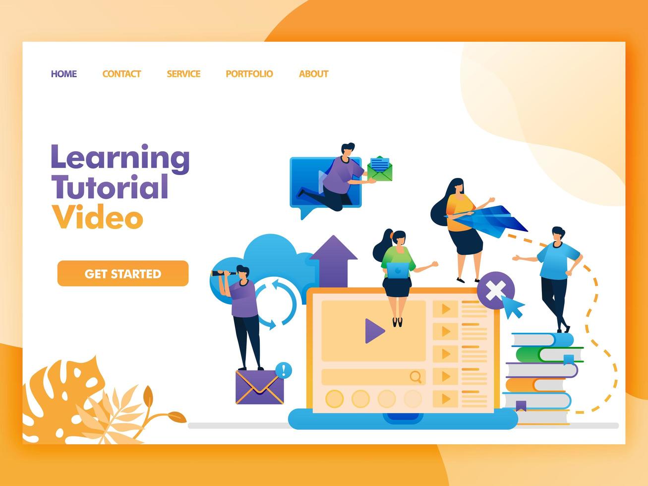 Landing page vector design of Learning tutorial video. Easy to edit and customize. Modern flat design concept of web page, website, homepage, mobile apps UI. character cartoon Illustration flat style.