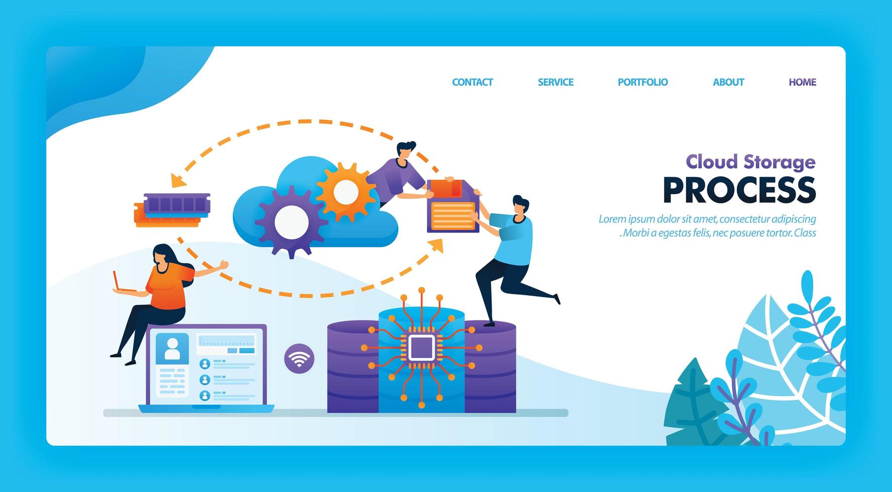 Landing page vector design of Cloud Storage Process. Easy to edit and customize. Modern flat design concept of web page, website, homepage, mobile apps UI. character cartoon Illustration flat style.