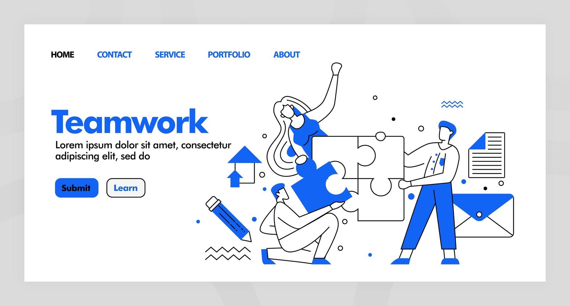 Teamwork vector design for business landing page website with flat cartoon illustration. people finish and solve puzzle . find a solution. Can use for landing page, Website, UI UX, Web, Mobile App