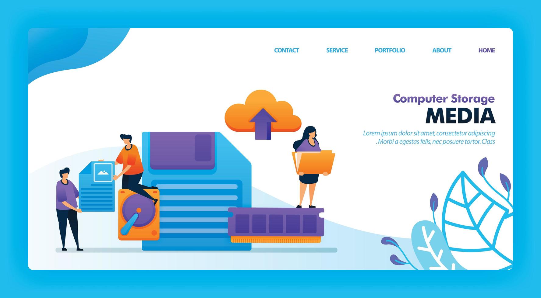 Landing page vector design of Computer Storage Media. Easy to edit and customize. Modern flat design concept of web page, website, homepage, mobile apps UI. character cartoon Illustration flat style.