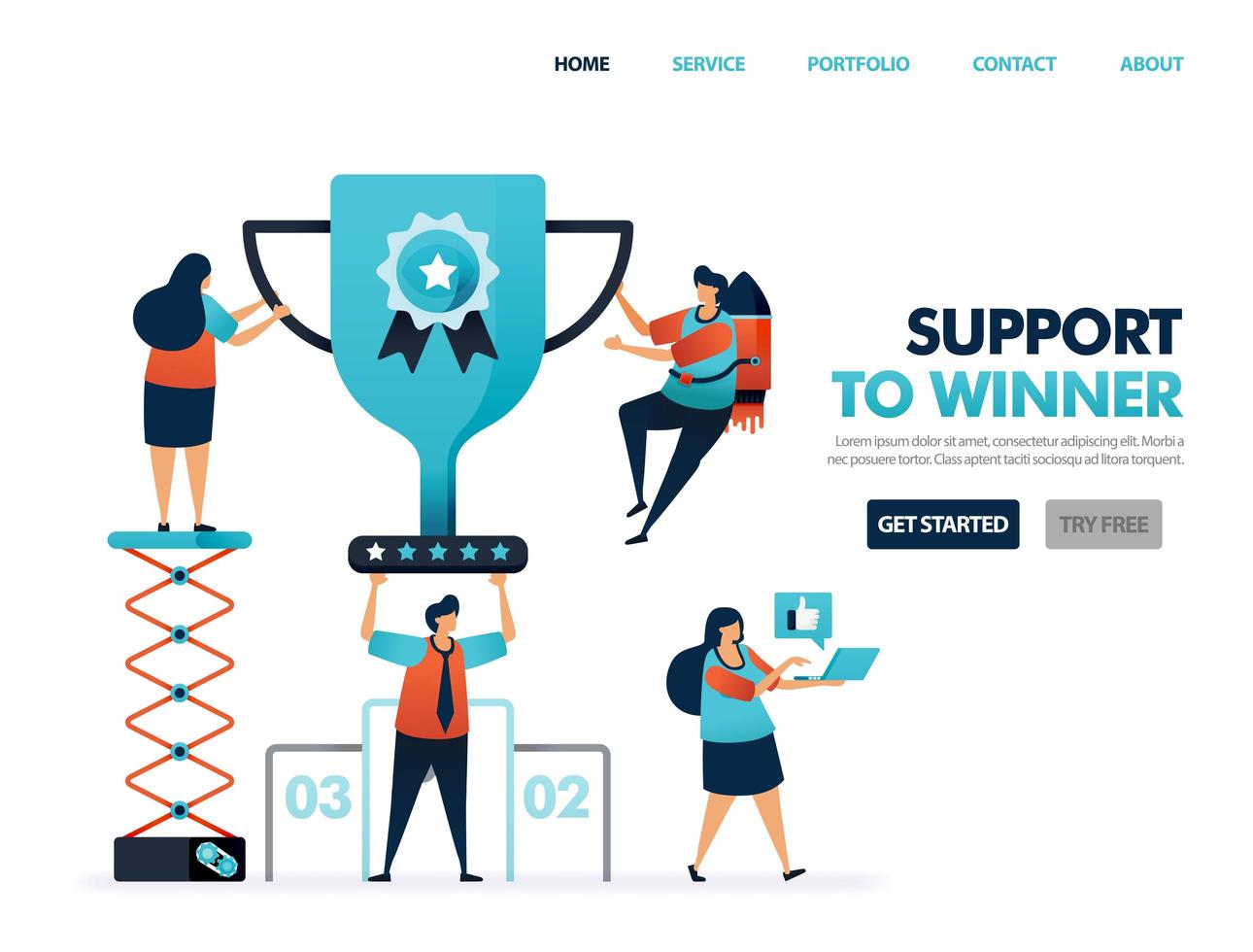 Support to winner to get award and prize. Trophy and certificate for result of teamwork. Help to achieve goal and achievement. Top best ranking get cup. Illustration for website, mobile apps, poster vector