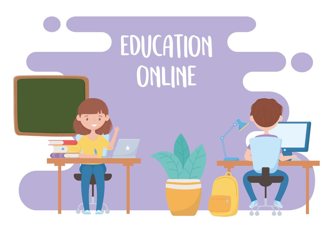 education online, teacher and student virtual class with laptop vector