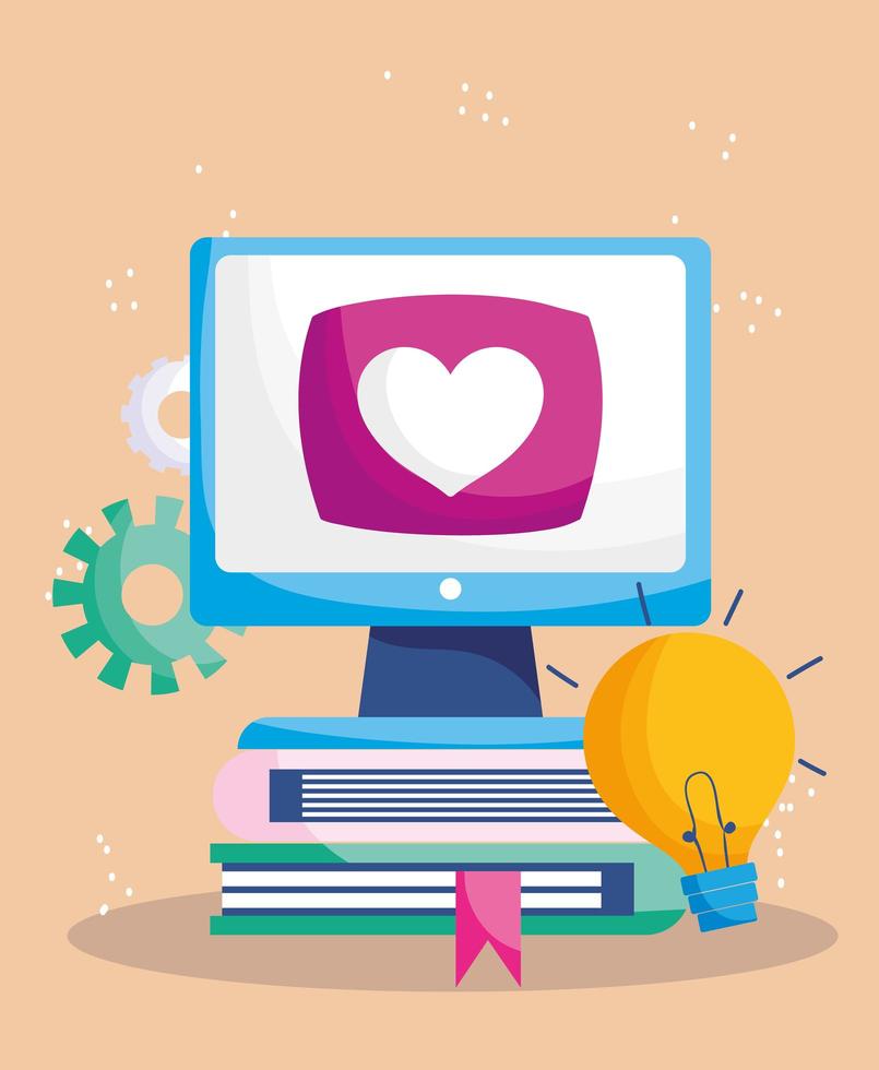 education online, computer on books stack idea learn vector