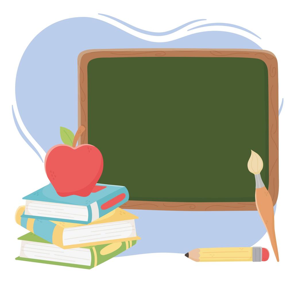 online education, books chalkboard pencil apple on books vector