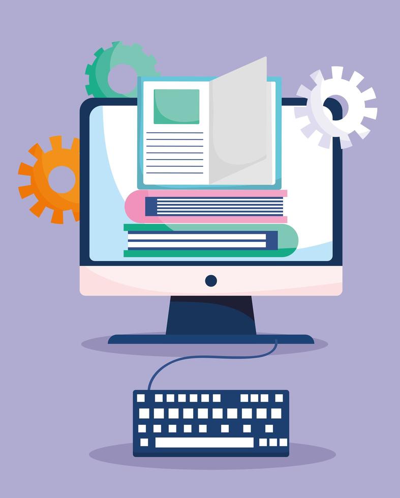 education online, computer ebooks and keyboard learn vector