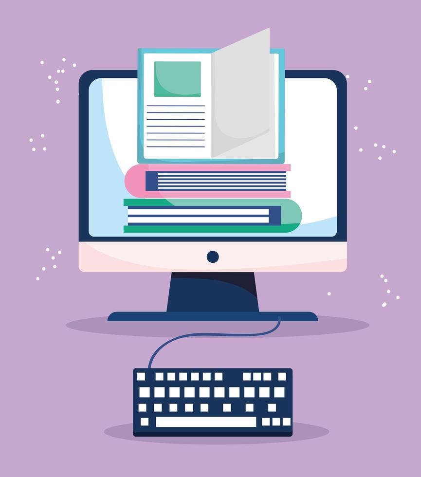 education online, computer ebooks and keyboard study vector