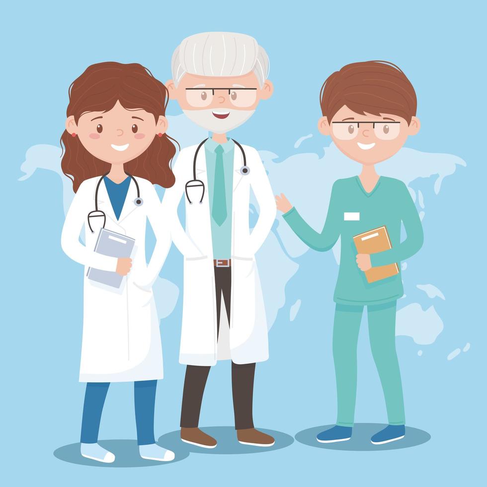 male and female physicians nurse staff medicine, doctors and elderly people vector