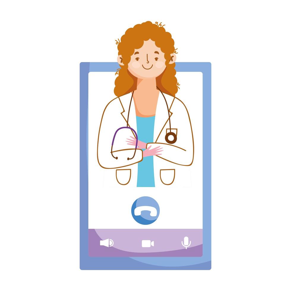 Mujer aislada médico y diseño vectorial de teléfono inteligente vector