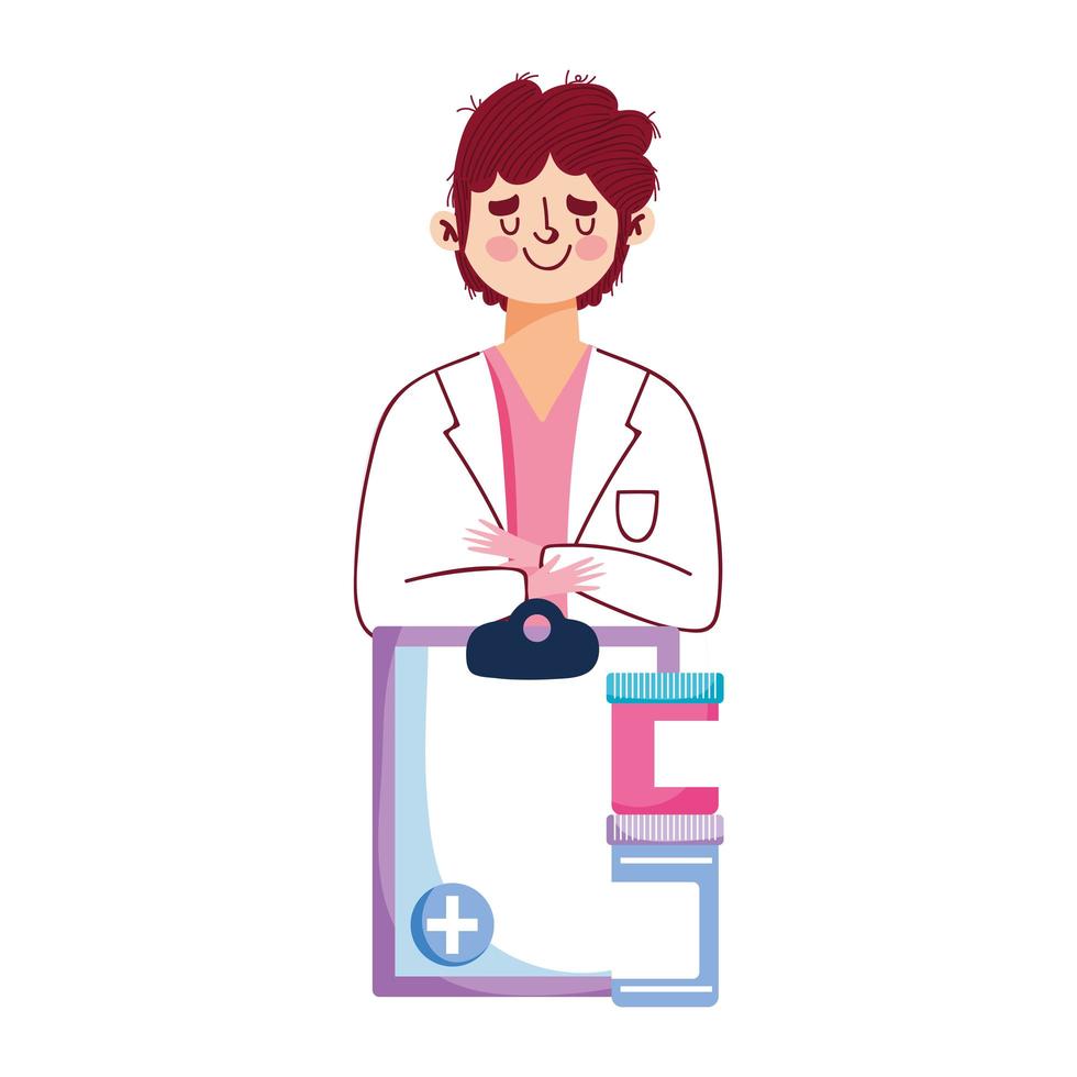 médico hombre aislado y diseño vectorial de documentos vector