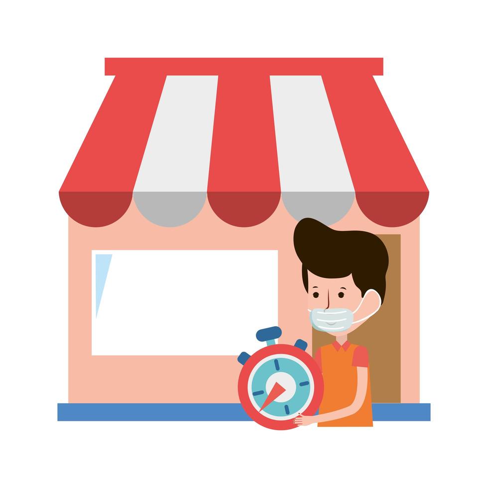 fast delivery man with clock market ecommerce online shopping covid 19 coronavirus vector