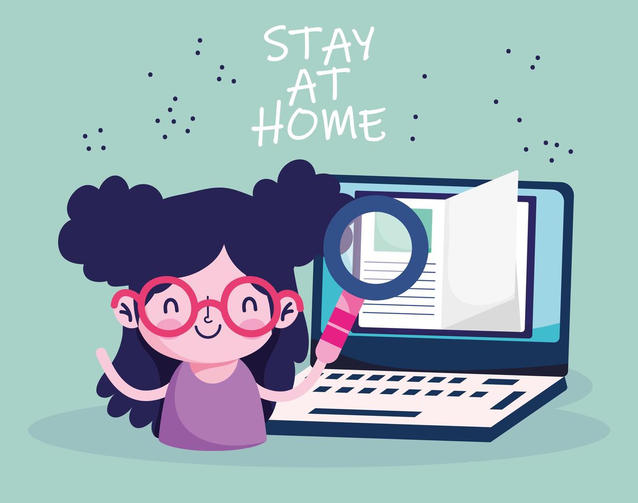 education online, student girl laptop book, stay at home vector