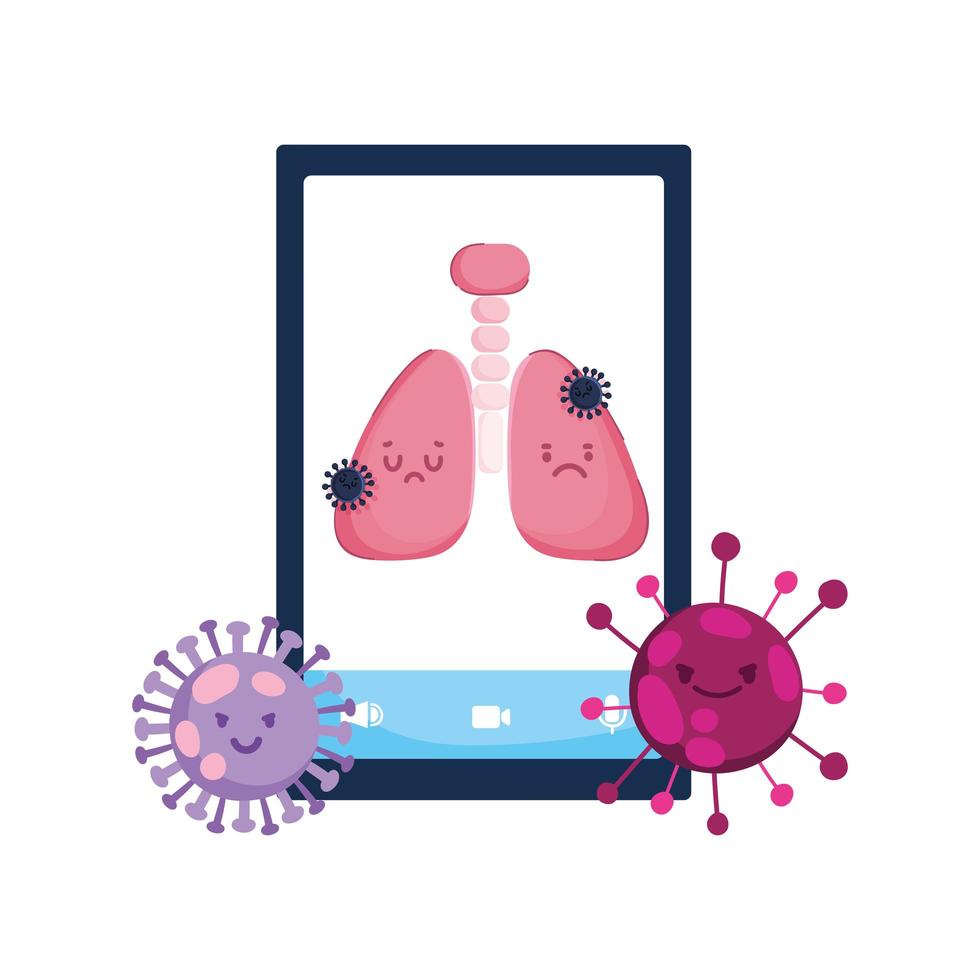 pulmones de teléfonos inteligentes y diseño vectorial de virus covid 19 vector