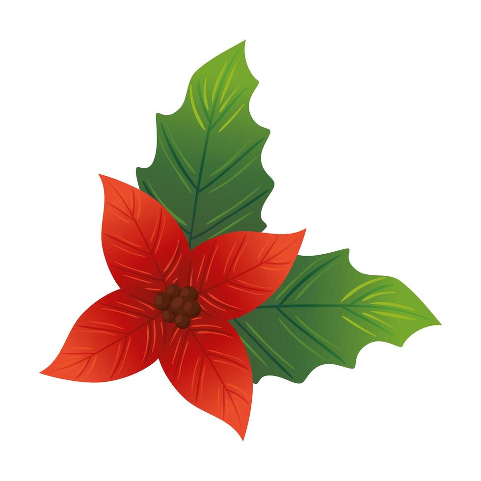 hojas decorativas navideñas con flor de pétalos rojos vector