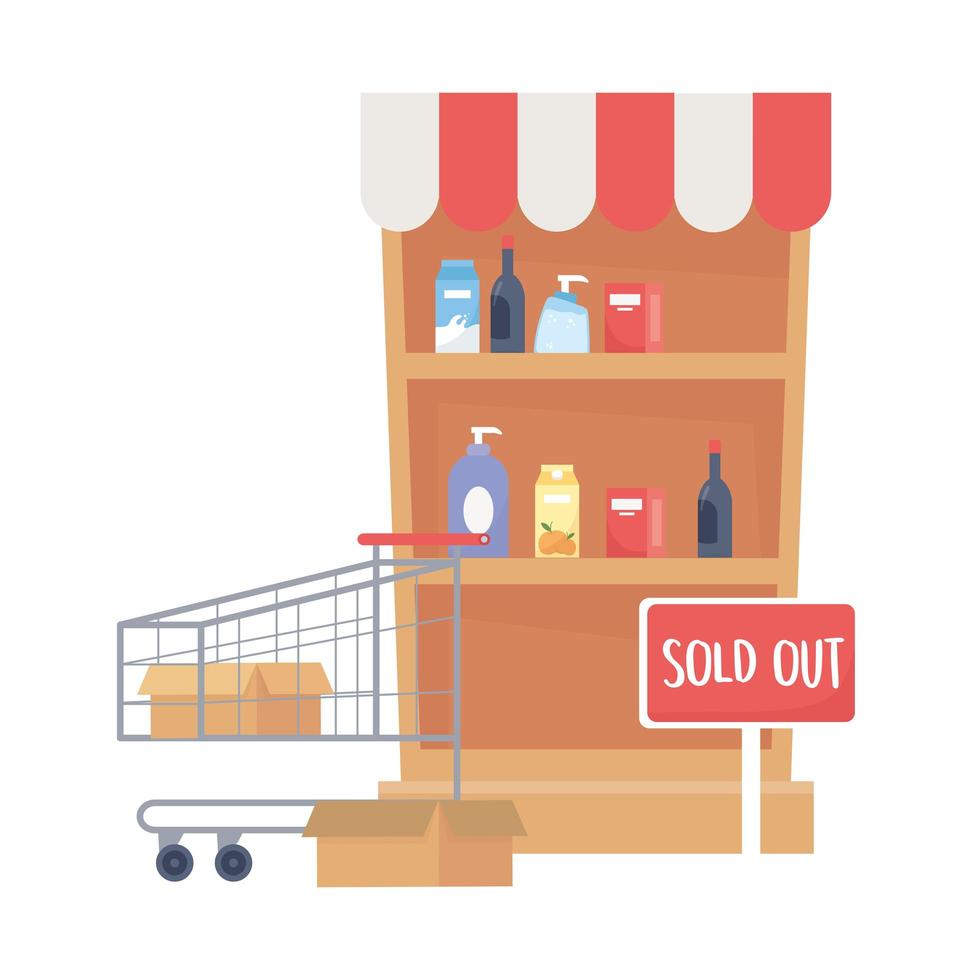 Isolated shopping shelf with products and cart vector design