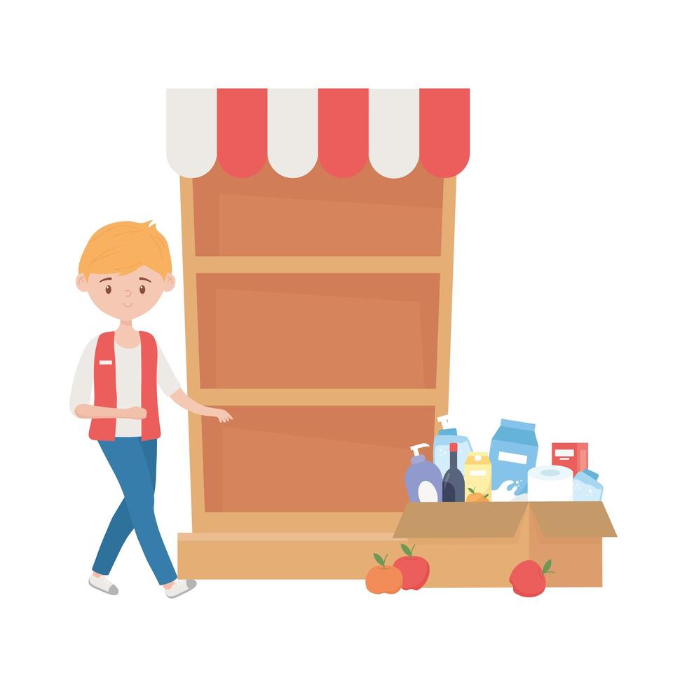 Seller man with box and shelf vector design