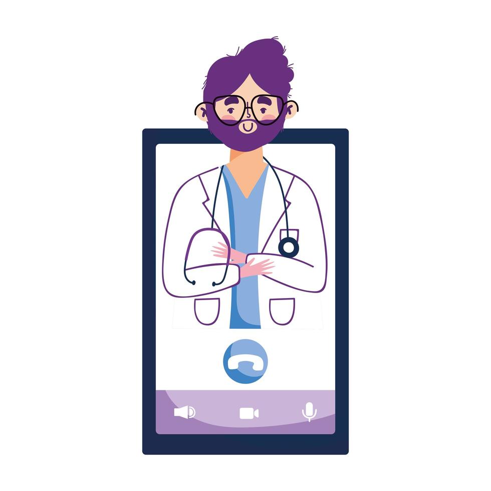 médico hombre aislado y diseño vectorial de teléfono inteligente vector