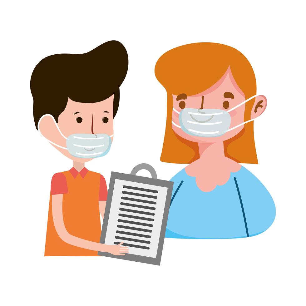 delivery man and customer with mask order ecommerce online shopping covid 19 coronavirus vector