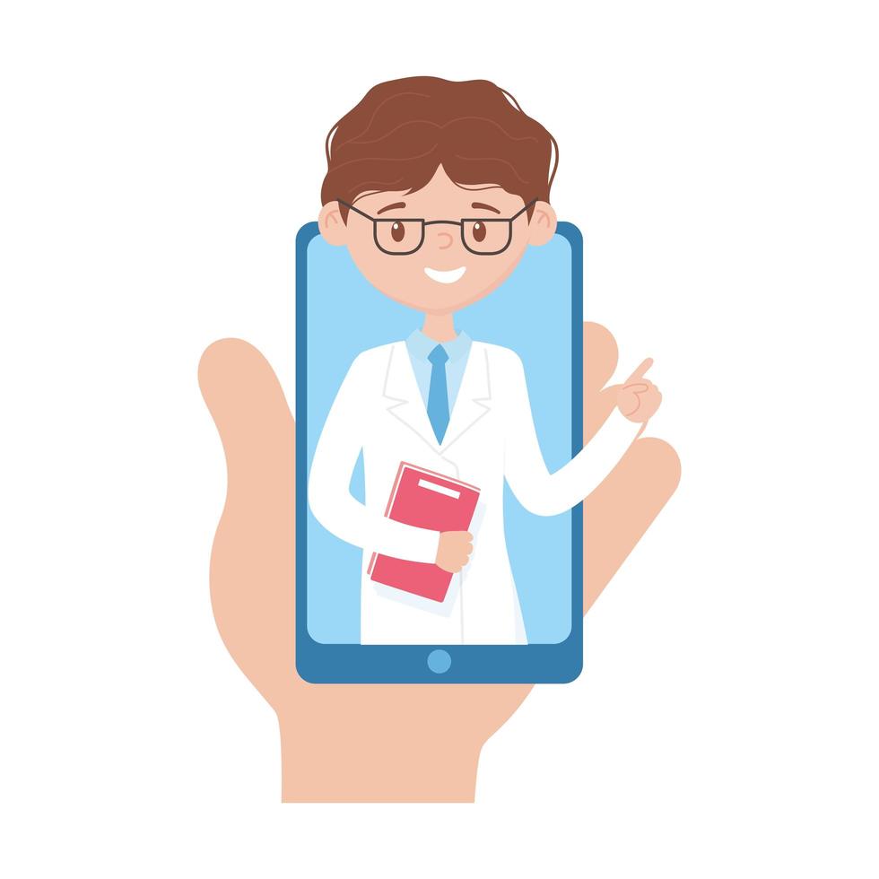 Isolated man doctor inside smartphone vector design