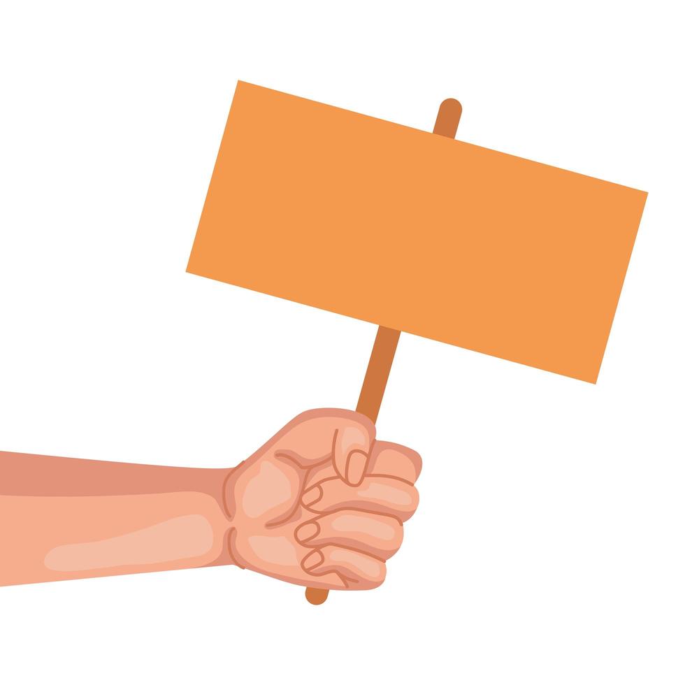 hand human protesting with wooden banner vector