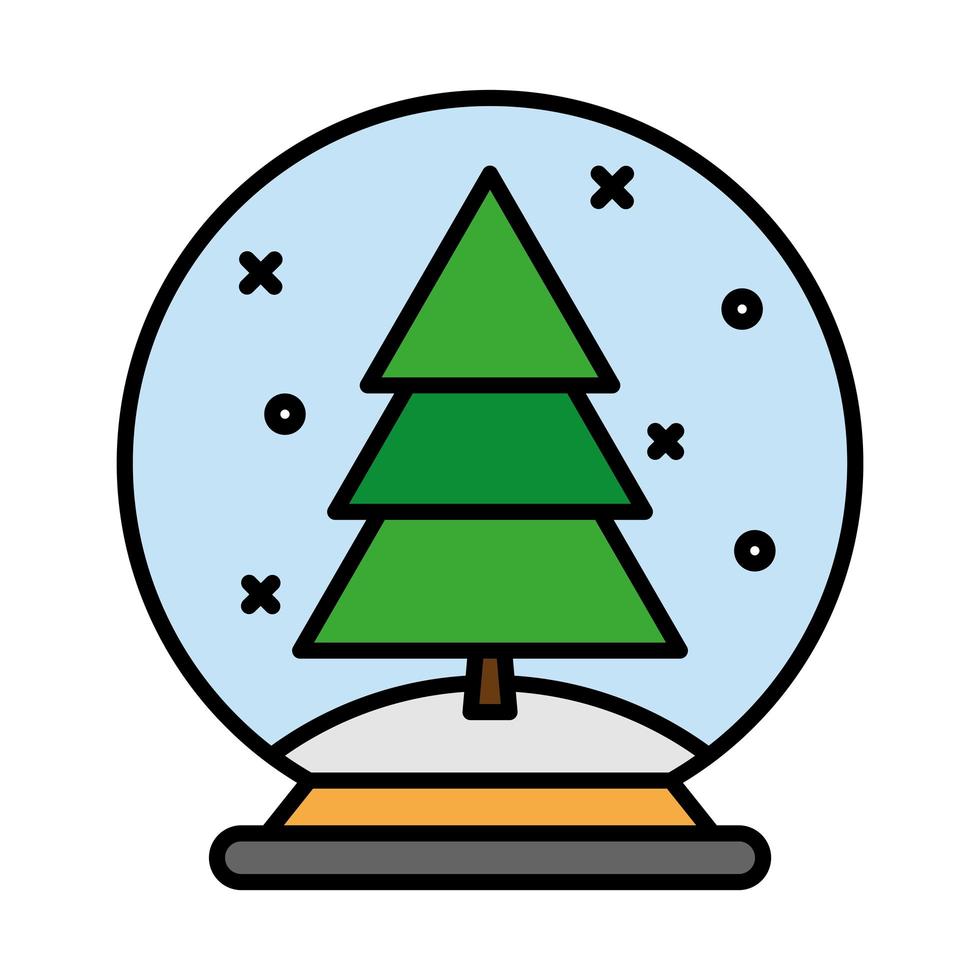 happy merry christmas pine tree in ball line and fill style icon vector