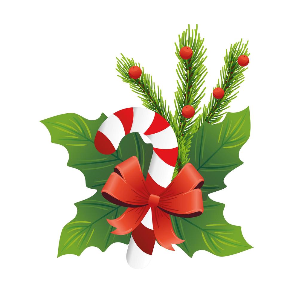 hojas decorativas navideñas con caña dulce vector
