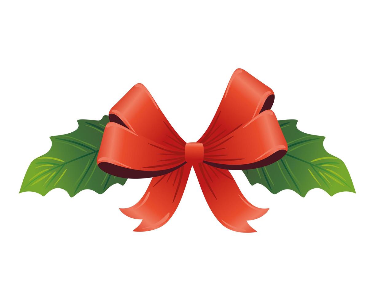 christmas decorative leafs with bow ribbon vector