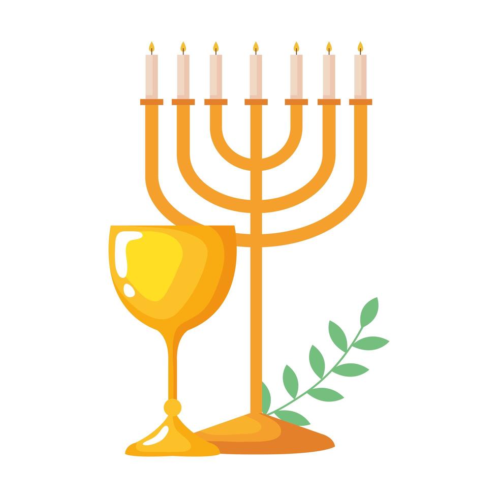 candelabro de hanukkah y cáliz dorado vector