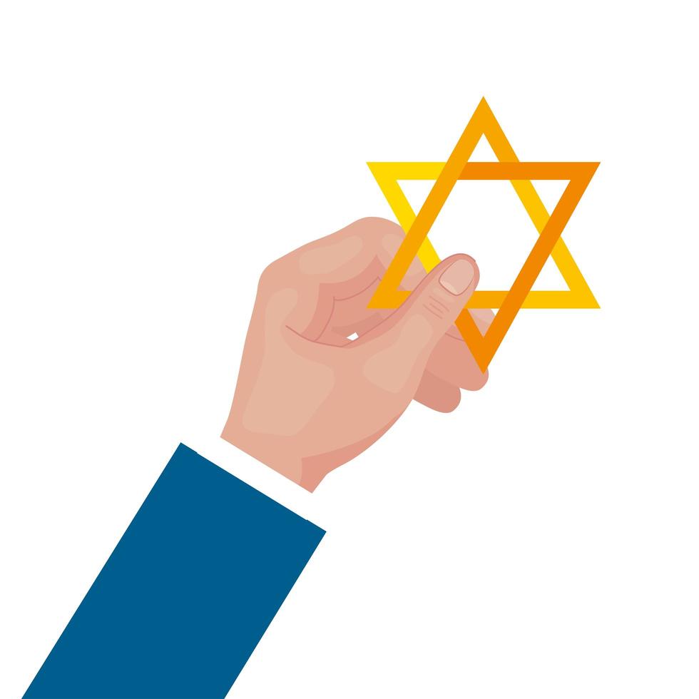 hand lifting jewish golden star hanukkah vector