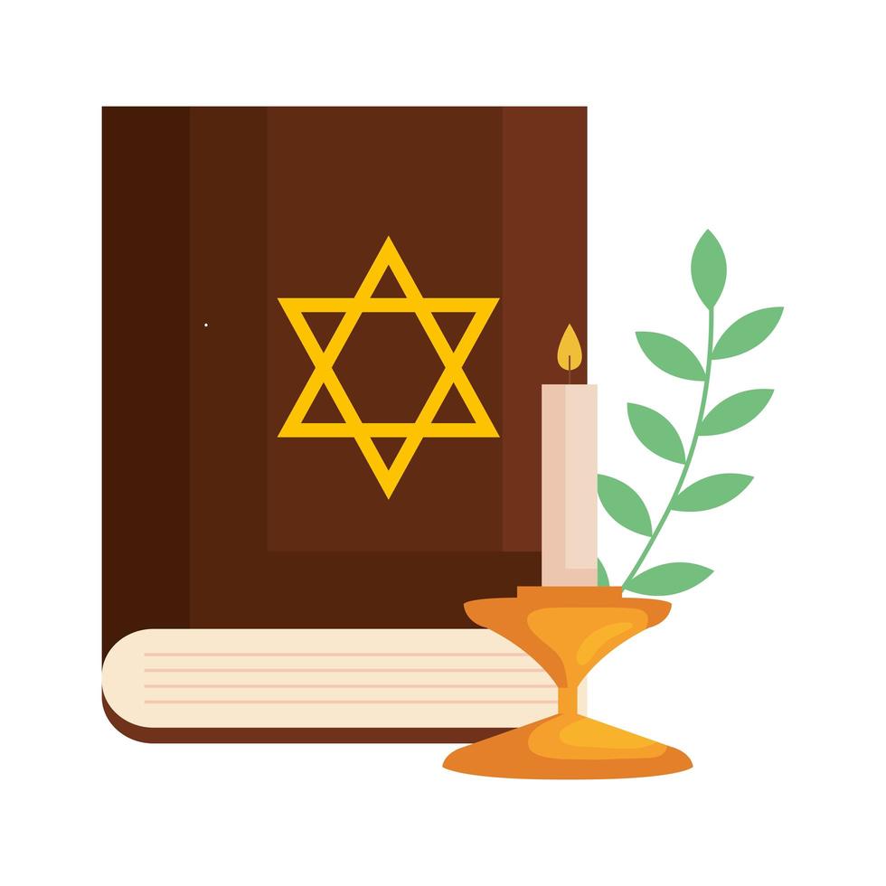 sacred judaism antique book with jewish golden star and candle vector