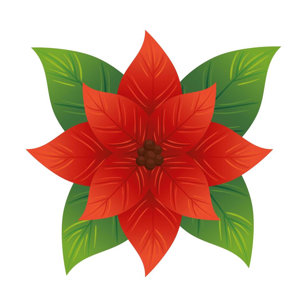 christmas decorative leafs with red flower vector