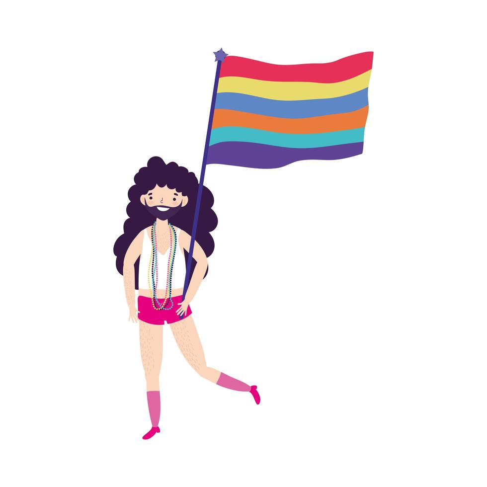 pride parade lgbt community, transgender man with rainbow flag celebration vector